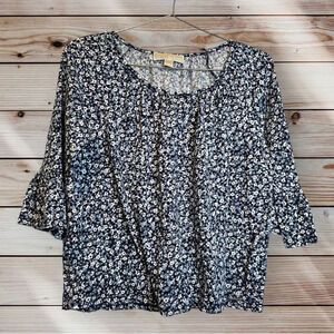 Michael Kors Blue Dainty Floral Print Ruffled Half Sleeve Top size Small